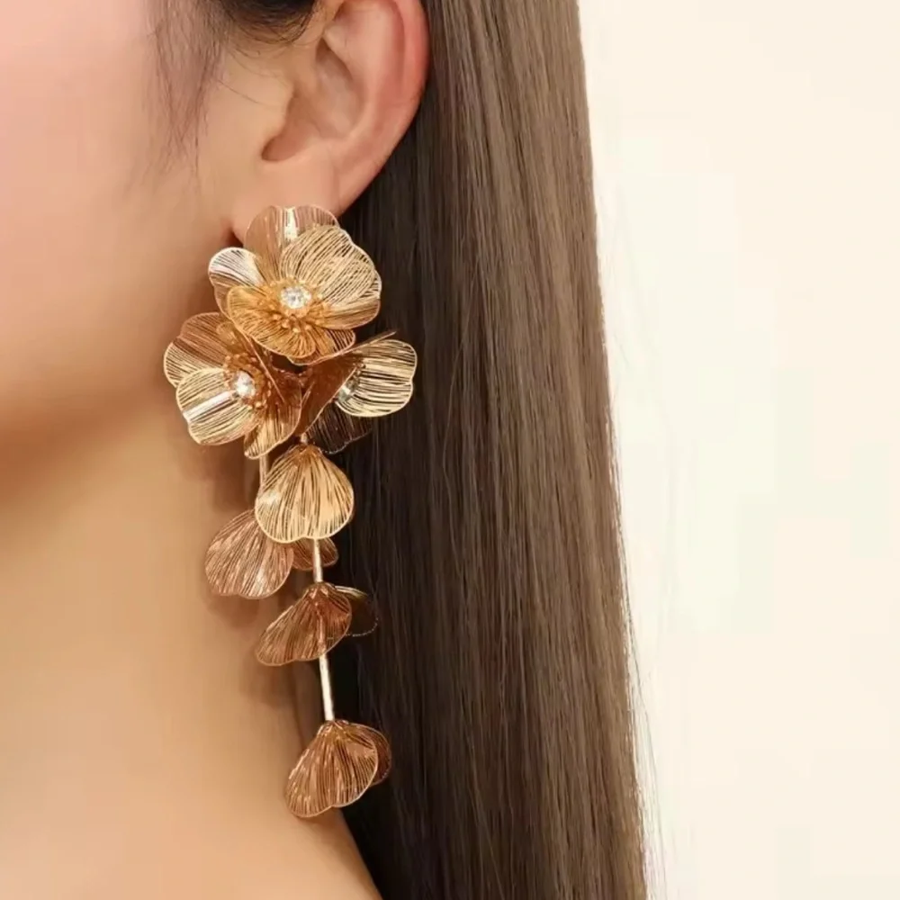 Anthropologie Gold Floral Drop Earrings - Picture 9 of 10